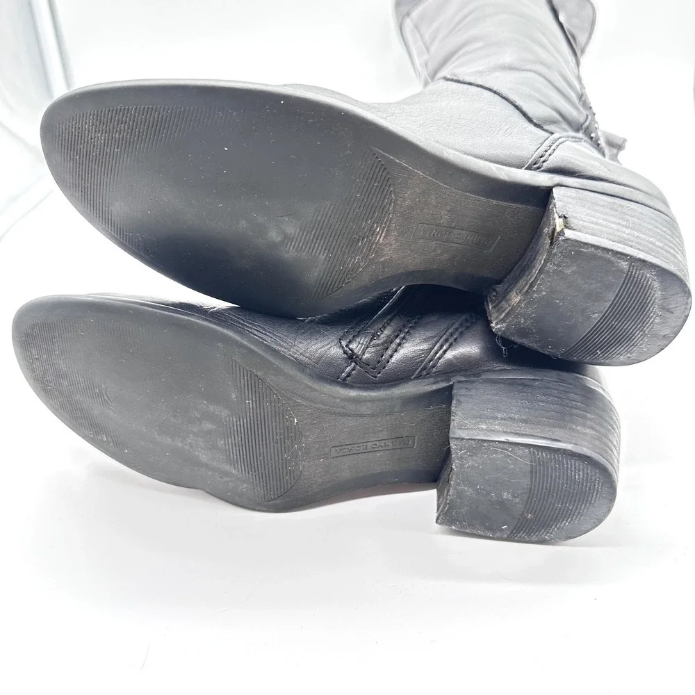 Vince Camuto Bollo Black Leather Knee High Biker Moto Goth Studded Boots 6.5 B - Picture 11 of 16